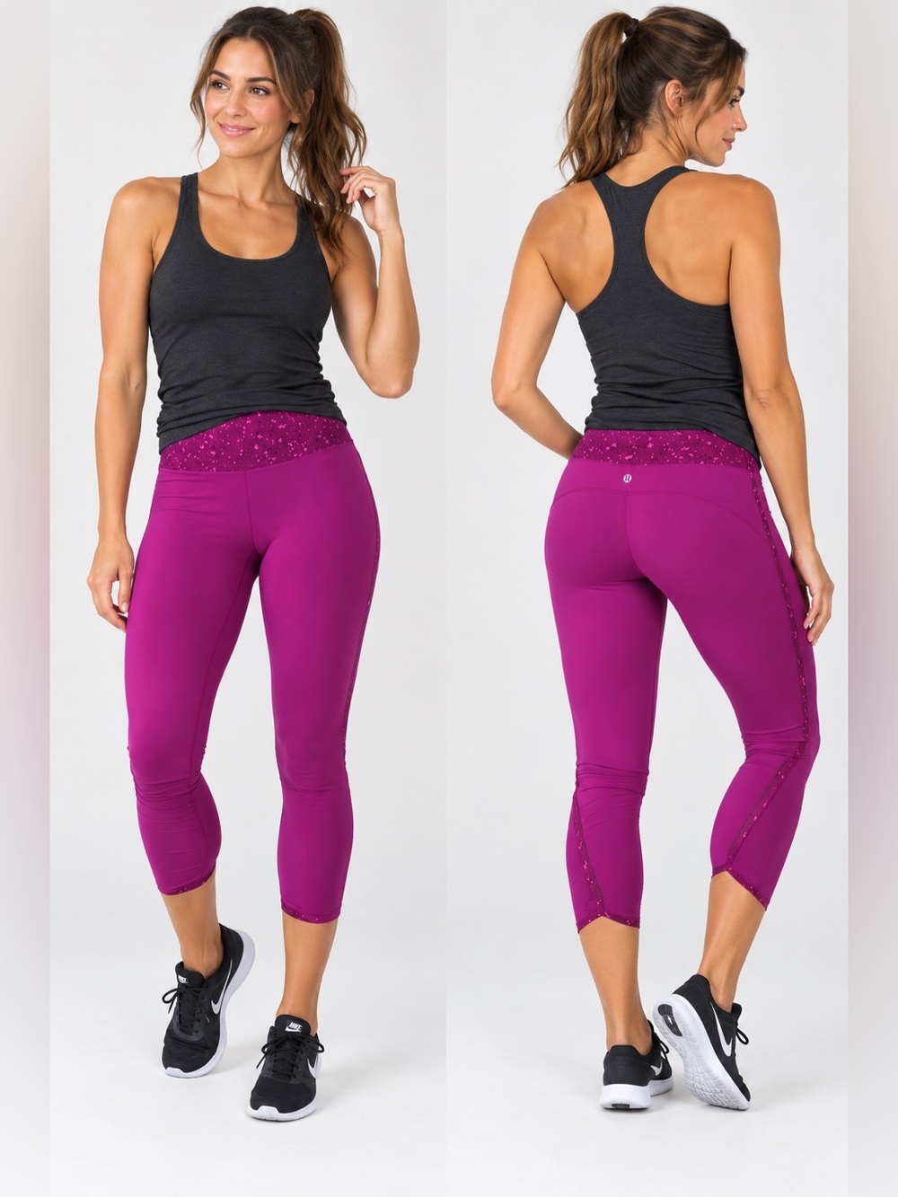 Lululemon Run Inspire Crop II Leggings Purple Pink Print Women’s Size 8